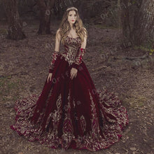 Load image into Gallery viewer, Burgundy Velvet Princess Quinceanera Dress Ball Gown Sequins Lace Applique Vestido Mexicano Style Sweet 15 Prom Gown
