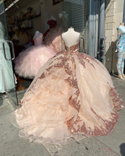 Load image into Gallery viewer, Rose Gold Sequins Applique Quinceanera Dresses 2021 Sweetheart Lace-up Corset Ruffles Tiered Skirt Princess Vestido mexicano
