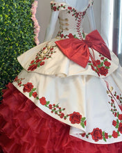 Load image into Gallery viewer, High-end Red Ball Gown Quinceanera Dresses with Cape Crost Back Sweet 16 Dress vestidos de 15 años Sweetheart
