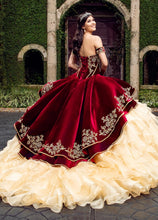 Load image into Gallery viewer, Real Photos Wine Red Velvet Mexican Charra Quinceanera Dresses Ball Gown Embroidery Gold Buttons Sweet 16 Dress Vestidos 15 Anos
