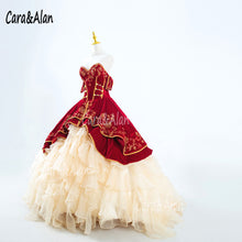 Load image into Gallery viewer, Real Photos Wine Red Velvet Mexican Charra Quinceanera Dresses Ball Gown Embroidery Gold Buttons Sweet 16 Dress Vestidos 15 Anos
