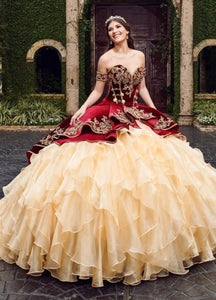 Real Photos Wine Red Velvet Mexican Charra Quinceanera Dresses Ball Gown Embroidery Gold Buttons Sweet 16 Dress Vestidos 15 Anos