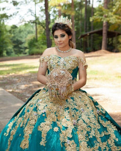 Luxury Mexican Quinceanera Dresses Crystal Beads Lace Appliqued Sweet 16 Dress Off the Shoulder vestidos de XV 15 anos