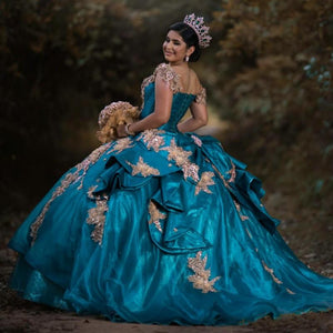 Luxury Mexican Quinceanera Dresses Crystal Beads Lace Appliqued Sweet 16 Dress Off the Shoulder vestidos de XV 15 anos