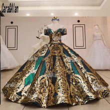 Load image into Gallery viewer, New Mexican Emerald Green Quinceanera Dresses Sequin Applique Off The Shoulder Puffy Sweet 16 Prom Gowns abiti da cerimonia
