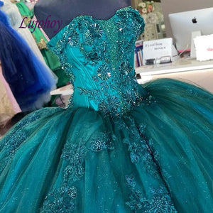 Luxury Quinceanera Dresses Ball Gown Emerald Green Plus Size Mexican Princess Masquerade Long Sweet 16 Prom Dress 15 year old