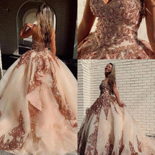 Load image into Gallery viewer, Rose Gold Pink Quinceanera Dresses 2021 Sequined Applique Beaded Sweetheart lace-up Pageant Dress Mexican Girls Birthday Gowns
