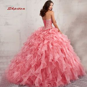 Luxury Puffy Quinceanera Dresses Ball Gown Crystal Plus Size Mexican Women Girl Sweet 16 Princess Long Prom Dresses for 15 Years