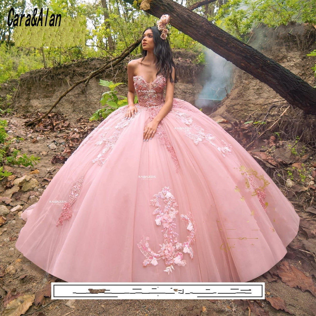 Vestidos De XV Años Pink Quinceanera Dresses Applique Beaded Mexican Girls 15 Years Birthday Dress Prom Gown 2021