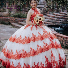 Load image into Gallery viewer, Red And White Lace Quinceanera Dresses Ball Gown Mexican Tulle Plus Size Princess Masquerade Sweet 16 Prom Dress 15 year old
