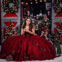 Load image into Gallery viewer, Vestidos De 15 Años Red Sequined Quinceanera Dresses Lace Applique Sweet 16 Dress Off the Shoulder Mexican Prom Gowns 2021
