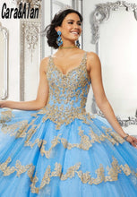 Load image into Gallery viewer, Elegant Sky Blue Vestido De15 Años Tiered Quinceanera Dresses Lace Applique Mexican Sweet 16 Birthday Prom Gowns
