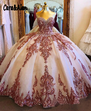 Load image into Gallery viewer, Champagne Organza Quinceanera Dresses Sequined Applique Beaded Sweetheart Pageant Dress Mexican Girls Birthday Gowns
