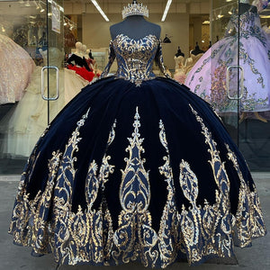 Vestidos De 15 Años Navy Blue Quinceanera Dresses with Detachable Sleeves Lace Applique Sweet 16 Dress Mexican Prom Gowns