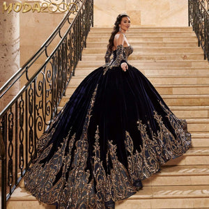 Vestidos De 15 Años Navy Blue Quinceanera Dresses with Detachable Sleeves Lace Applique Sweet 16 Dress Mexican Prom Gowns