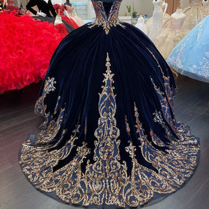 Vestidos De 15 Años Navy Blue Quinceanera Dresses with Detachable Sleeves Lace Applique Sweet 16 Dress Mexican Prom Gowns