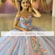 Load image into Gallery viewer, Handmade Flowers Quinceanera Dress 2020 Off Shoulder Light Sky Blue Prom Party for Girl Graduation Wear

