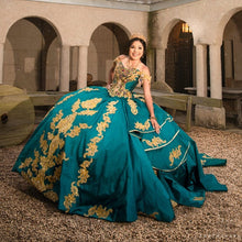Load image into Gallery viewer, Green Quinceanera Dresses Ball Gown Gold Appliques Princess Sweet 16 15 Dress Party Gowns Graduation
