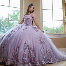 Load image into Gallery viewer, Lavender Ball Gown Quinceanera Dresses with Lace Applqiues Off the Shoulder Sweet 16 Prom Dress Party Wear vestido de 15 anos
