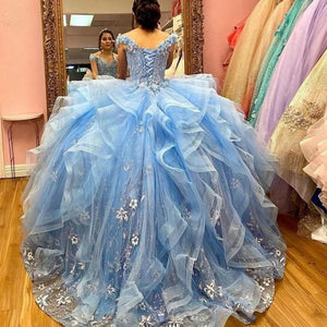 2021 Light Sky Blue vestidos de 15 años Quinceanera Dresses Beading Applique Sweet 16 Ball Gown Plus Size Prom Dress