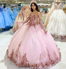 Load image into Gallery viewer, Princess Sequined Sweet 16 Quinceanera Dresses Dusty Pink Ball Gown Glitter Long Sleeve Prom Dress 15 Birthday vestidos formales
