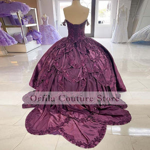 Purple Sequins Lace Ball Gown Quinceanera Dress 2021 Off Shoulder Vestidos 15 anos Corset Plus Size Sweet 16 Gowns