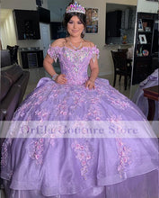 Load image into Gallery viewer, Lilac Quinceanera Dresses with Lace Applique Sweet 16 Dress Beaded Off Shoulder vestidos de 15 años 2021 Prom Gowns
