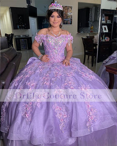 Lilac Quinceanera Dresses with Lace Applique Sweet 16 Dress Beaded Off Shoulder vestidos de 15 años 2021 Prom Gowns
