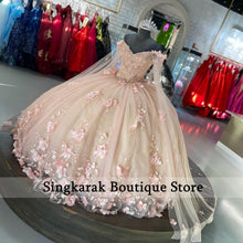 Load image into Gallery viewer, 2022 Pink Quinceanera Dresses Cinderella With Wraps Floral 3D Flowers Applique Pearls Lace Up Ball Gown Sweet 16 15 Dress
