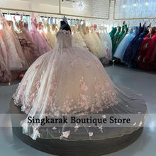 Load image into Gallery viewer, 2022 Pink Quinceanera Dresses Cinderella With Wraps Floral 3D Flowers Applique Pearls Lace Up Ball Gown Sweet 16 15 Dress
