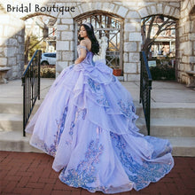 Load image into Gallery viewer, Light Purple Quinceanera Dress 2022 Off The Shoulder Appliques Sequins Bow Princess Sweet 16 Ball Gown Vestidos De 15 Años
