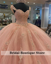 Load image into Gallery viewer, Glitter Crystal  Ball Gown Quinceanera Dresses Cap Sleeve Sweetheart Appliques Vestidos XV Años Sweet 16 Dress Graduation
