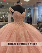 Load image into Gallery viewer, Glitter Crystal  Ball Gown Quinceanera Dresses Cap Sleeve Sweetheart Appliques Vestidos XV Años Sweet 16 Dress Graduation
