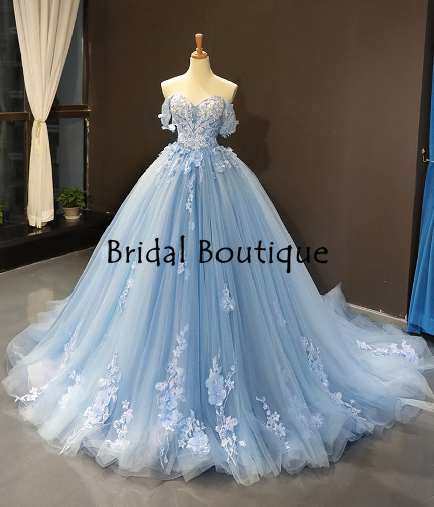 High-end Custom vestido de 15 años 2021 Light Sky Blue Quinceanera Dresses Sweet 16 Dress Lace Applique vestidos de xv años