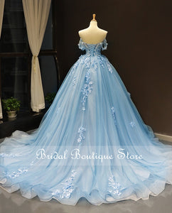 High-end Custom vestido de 15 años 2021 Light Sky Blue Quinceanera Dresses Sweet 16 Dress Lace Applique vestidos de xv años