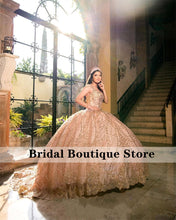 Load image into Gallery viewer, Blush Pink Quinceanera Dress Cap Sleeve  Lace Appliques Sequins Prom Party Princess Ball Gown Sweet 16 Vestidos De 15 Años
