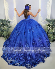 Load image into Gallery viewer, Vestidos de XV años Royal Blue Quinceanera Dresses with 3D Flowers Applique Corset Top Beaded Ball Gown Sweet 16 Dress Plus Size
