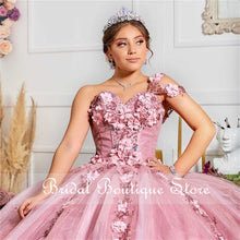 Load image into Gallery viewer, Puffy Ball Gown Quinceanera Dress 2021 One Shoulder Flower Beaded Tulle Corset Masquerade Ball Gowns Sweet 16 Dress
