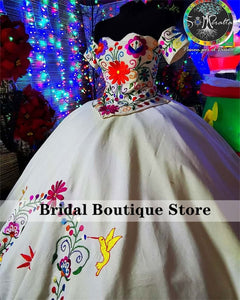 Luxury Colorful Embroidery Ball Gown Quinceanera Dresses Sweetheart Mexican Dress Off Shoulder Vestidos De 15 Años 2022