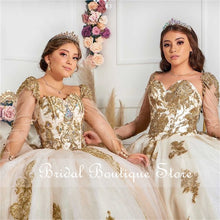 Load image into Gallery viewer, Princess Gold Quinceanera Dresses Long Sleeves Applique Beading Sweet 16 Dress Pageant Gowns vestidos de 15 años 2021
