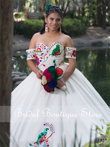Fabulous White 3D Flowers Ball Gown Mexican Quinceanera Prom Dresses Embroidery Sweet 16 Dress Vestidos 15 Anos