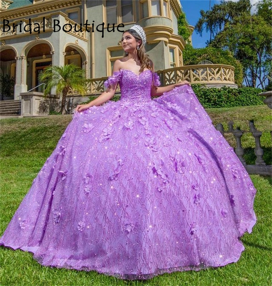 Charming Off Shoulder Purple Sequins Beaded Quinceanera Dresses Sweet 16 Dress vestidos de 15 años 2021 Lavender