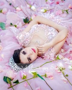 Princess Pink Lace Ball Gown Quinceanera Dresses 2021 Appliques Sweet 16 Formal Prom Gown Birthday Dress