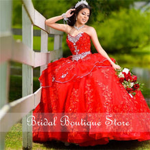 Load image into Gallery viewer, Red Ball Gown Quinceanera Dress Beaded Sparkly Lace Pageant Party Dress Mexican Girl Birthday Gown
