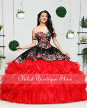 Load image into Gallery viewer, Mexican Charro Black Quinceanera Dress Off the Shoulder Corset Back Sweet 15 16 Dresses Theme Party Prom Vestidos
